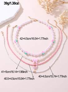 4 件套女孩草莓、蝴蝶、珍珠串珠项链套装