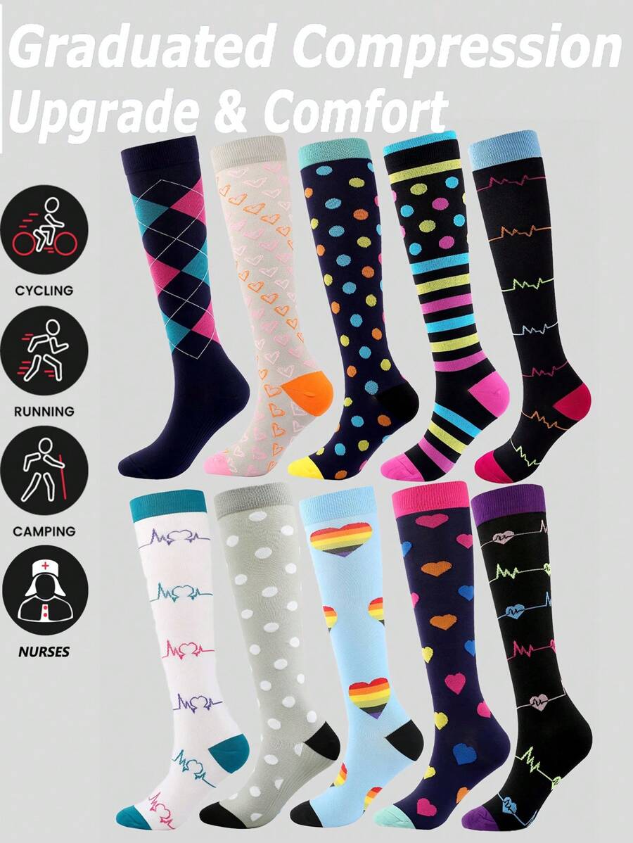 Professional Compression Socks For Men & Women, Suitable For Running, Cycling, Hiking, Standing All Day - Multicolor - View 1
