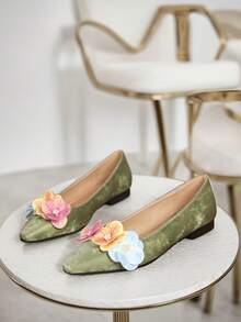 Giày bệt mũi vuông thời trang dành cho nữ, đa năng, thoải mái, họa tiết hoa, phù hợp với phong cách bãi biển, mùa thu/đông - xanh quân đội - Xem 5