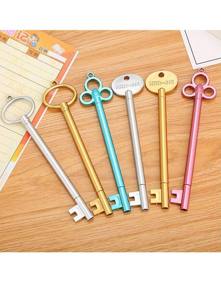 10 支创意文具钥匙形状中性笔可爱卡通学习办公复古水性签名。适用于学校办公考试用品文具速干液体类型。中性笔，水笔。钥匙扣形状，中性笔 - 彩色 - 查看 1
