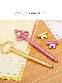 10 支创意文具钥匙形状中性笔可爱卡通学习办公复古水性签名。适用于学校办公考试用品文具速干液体类型。中性笔，水笔。钥匙扣形状，中性笔 - 彩色 - 查看 3