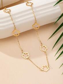 1pc Hollow Flower Pendant Long Necklace, European And American Retro Elegant Necklace For Women Valentines