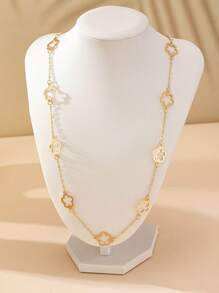 1pc Hollow Flower Pendant Long Necklace, European And American Retro Elegant Necklace For Women Valentines