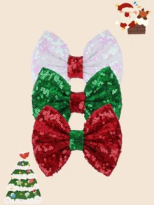 Kẹp tóc nơ vàng kim loại 5 inch (12,7cm) cho Giáng sinh, có thêu, chấm bi, cỏ ba lá, phù hợp cho bé gái - Nhiều màu - Xem 3