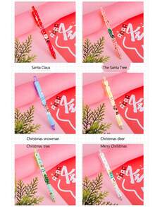 8/20支圣诞卡通中性笔速干直液滚珠笔多色学生笔彩色直液中性笔签名笔大容量笔，适合上班族、学生、老师，书写顺滑色彩鲜艳，记录生活点滴，绽放创意光芒。圣诞礼物奖品，送礼 - 彩色 - 查看 3