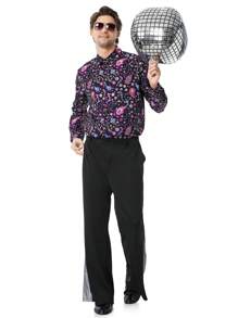 1 Set MEN's Disco Costume Vintage 80s/70s/90s Cosplay New Arrival 1970s Party Stage Performance With Hair,Necklace And Other Accessaries Christmas Party - Màu tím - Xem 6