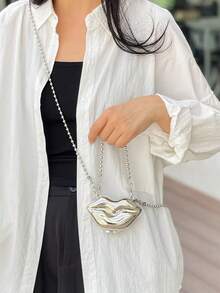 1 chiếc hộp đựng đồ trang điểm bằng acrylic họa tiết đôi môi lớn sáng tạo có dây đeo, đeo vai/đeo chéo/túi xách ngày lễ tình nhân - Bạc - Xem 5