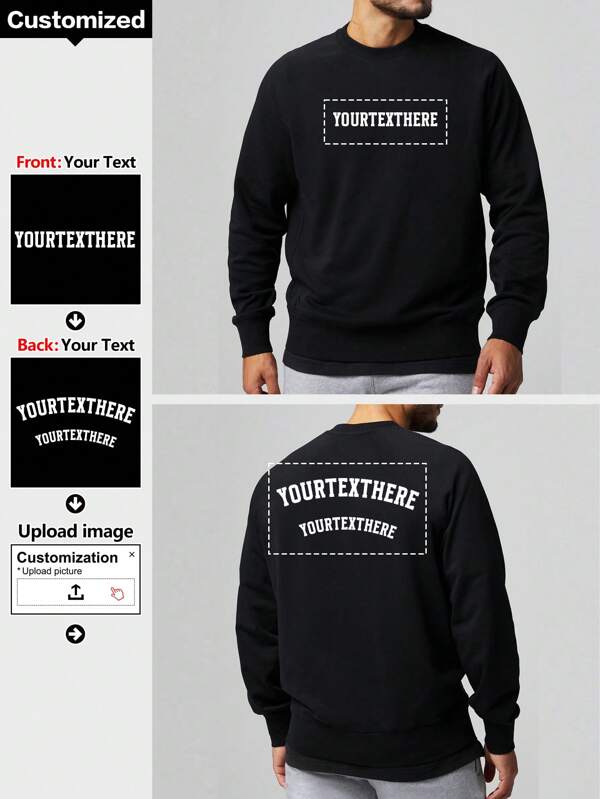 Customized Boyfriend Style Men's Sweatshirts, Upload Your Favorite Texts As Prints, Text Print On Front And Back Design, Personalized Sweatshirt Gifts For Family Members, Friends, Couples. Stylish,Hipster,Fashion,Contracted,Easy Costume,Modest Fashion,Minimal Chic,Casual,Cozy Custom,Unique Treasurefinds,Guy Costumes,Capsule Wardrobe,Sporty ,Men Basic/Street Style Ideal Gifts For Him Boyfriend,Family,Friends,Children For Birthdays,For Vacation/Holiday