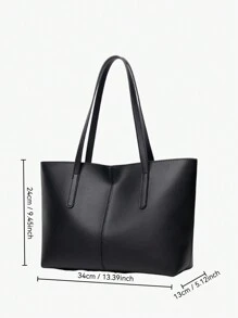 Fashionable Women's Handbag, New European And American Style Black Patchwork Tote Bag, Large Capacity Women's Business Commuter Handbag, Shoulder Bag, Retro Tote Bag - Black - View 8