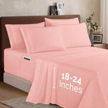 Elegant Comfort Luxury 4/6pcs Embroidered Extra Deep 18-24 Inch Deep Pocket Sheet Set - Ultra Soft Machine Washable Luxury 6-Piece Bed Sheet Set - Fade And Wrinkle Resistant Premium Hotel Quality Twin/Full/Queen/King/Cal King Bedding Set- 6PC Sheets For Daily Use, Dorms, Guest Rooms, Christmas Decorations Gifts, Cozy Winter Styles (4pcs For Twin Size Sheet Set), Bright Shades - 粉色 - 查看 4