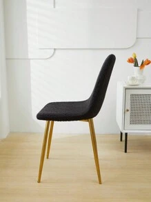 1pc Thick Velvet Jacquard Plain Color Short Back Arched Dining Chair Cover - Black - View 3