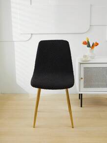 1pc Thick Velvet Jacquard Plain Color Short Back Arched Dining Chair Cover - Black - View 1