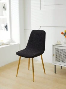 1pc Thick Velvet Jacquard Plain Color Short Back Arched Dining Chair Cover - Black - View 2