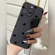 Ốp điện thoại silicon hình trái tim đen nhỏ kiểu dáng thẳng dành cho nữ, thiết kế dễ thương và tinh tế tương thích với dòng iPhone 16/15/15 Pro/15 Pro Max/14/13/12/11/Xs Max - Cạnh thẳng màu đen trái tim nhỏ màu đen - Xem 4