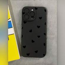 Ốp điện thoại silicon hình trái tim đen nhỏ kiểu dáng thẳng dành cho nữ, thiết kế dễ thương và tinh tế tương thích với dòng iPhone 16/15/15 Pro/15 Pro Max/14/13/12/11/Xs Max - Cạnh thẳng màu đen trái tim nhỏ màu đen - Xem 5
