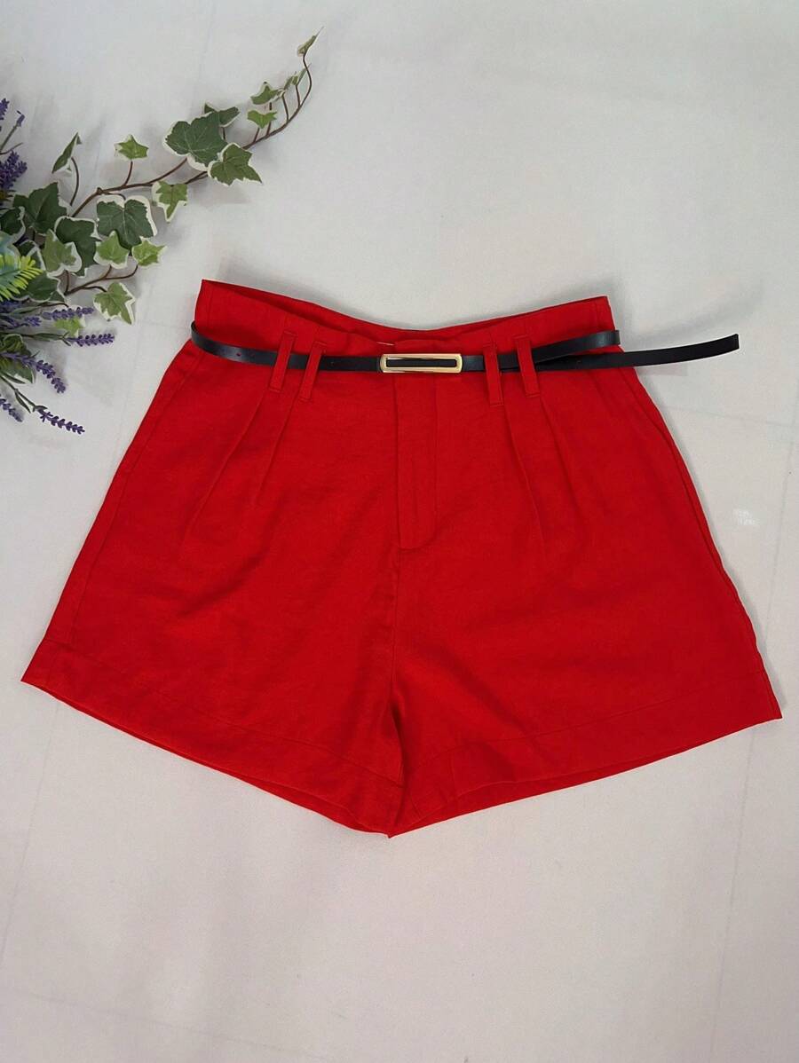 Marrant Shorts With Belt And Pocket High Waist - 紅色 - 查看 1