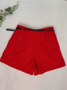 Marrant Shorts With Belt And Pocket High Waist - 紅色 - 查看 5