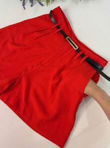 Marrant Shorts With Belt And Pocket High Waist - 紅色 - 查看 3