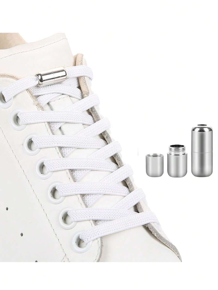 ZHENTOR 1 双弹性免系带鞋带，适合成人、儿童、老年人、运动鞋平底鞋带、运动鞋带、运动鞋带 - 白色 - 查看 1