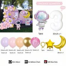 Bộ 115 bóng bay, bao gồm bóng bay cao su và bóng bay lá nhôm hình phi hành gia màu hồng và số màu trắng, thích hợp cho đám cưới, sinh nhật bé gái, tiệc tùng, ngoài trời, nhiều đồ trang trí theo chủ đề giấc mơ khác nhau - Nhiều màu - Xem 11