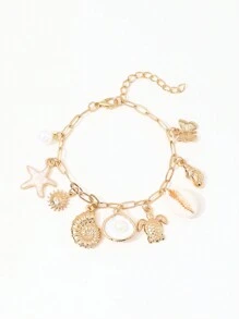 1 件海洋系列海星贝壳海龟吊坠手链女士 - 金色 - 查看 5