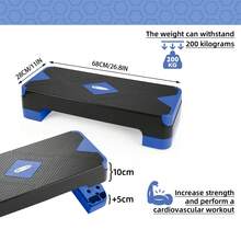 ACTIVE FOREVER Steppers For Exercise , Aerobic Step Board And Height Adjustable, Non-Slip Fitness Stepper Equipment For Exercise Workout Home Office - 68cm-兩層-藍色 - 查看 3
