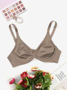 Parifairy Große Größen Damen Khaki nahtloser doppellagiger dünner Seide BH mit bequemen breiten Trägern, einfach & lässig für den täglichen Gebrauch, Lift - Khaki - Übersicht 2