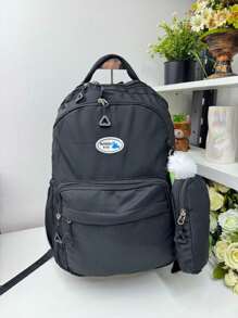 Large Capacity School Backpack For Women Students Waterproof Nylon - Black - View 1