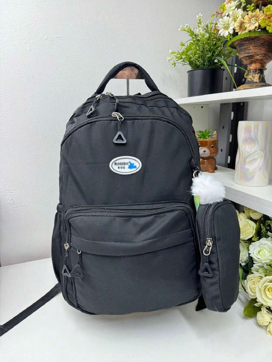 Large Capacity School Backpack For Women Students Waterproof Nylon - Black - View 1