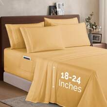 Elegant Comfort Luxury 4/6pcs Embroidered Extra Deep 18-24 Inch Deep Pocket Sheet Set - Ultra Soft Machine Washable Luxury 6-Piece Bed Sheet Set - Fade And Wrinkle Resistant Premium Hotel Quality Twin/Full/Queen/King/Cal King Bedding Set- 6PC Sheets For Daily Use, Dorms, Guest Rooms, Christmas Decorations Gifts, Cozy Winter Styles (4pcs For Twin Size Sheet Set), Bright Shades - 粉色 - 查看 6