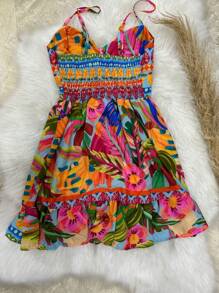 Short Dress With Straps And Buttons - 藍白色 - 查看 3