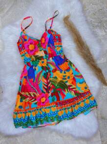 Short Dress With Straps And Buttons - 藍白色 - 查看 1