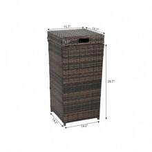 With Top Cover Iron Frame Rattan Trash Can Brown Gradient