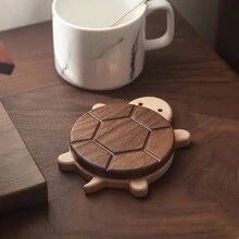 1 Turtle Coaster With Cute Design, Solid Wood Turtle Insulation Pad, Water Kettle Tea Cup Pad, Tableware Anti Scalding Table Decoration