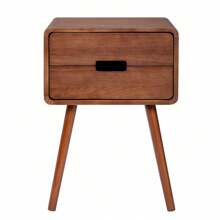 Karlhome Wood Nightstand End Side Table With Drawer & Solid Wood Legs For Living Room - dark brown - View 9