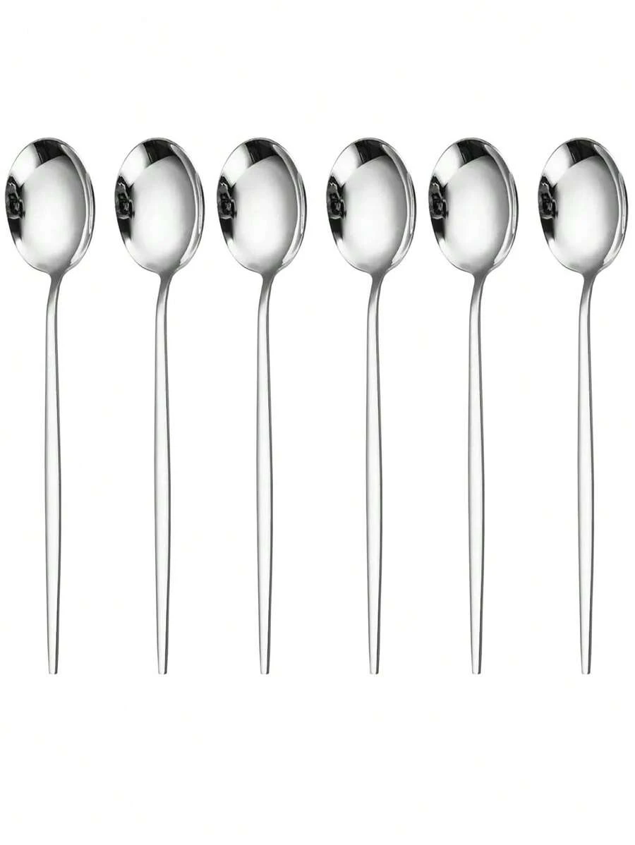 2/4/6pcs Stainless Steel Thin Soup Spoons, Suitable For Home, Restaurant, Party, Wedding