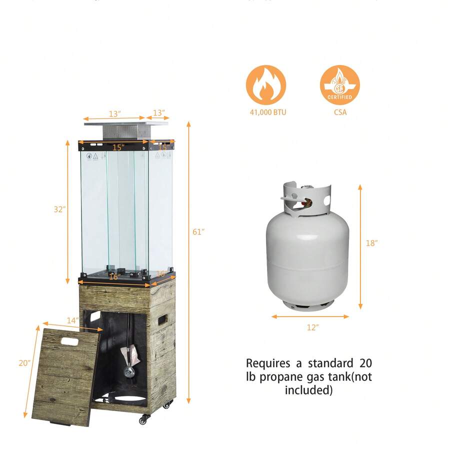 Patio Propane Heater, Outdoor 41000BTU Standing Heater With Double