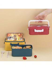 带水壶和不锈钢叉子和勺子的微波炉安全午餐盒 - 藍色 - 查看 5