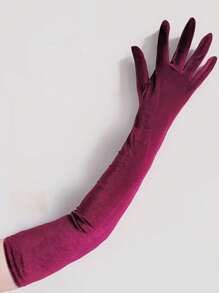 1 双优雅纯色长款涤纶天鹅绒手套，适合女士，黑色经典天鹅绒长款手套，适合舞会、正式活动，适合婚礼和节日的保暖天鹅绒手套，适合所有季节 - A - 查看 7