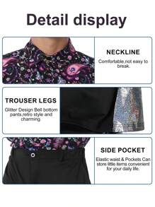 1 Set MEN's Disco Costume Vintage 80s/70s/90s Cosplay New Arrival 1970s Party Stage Performance With Hair,Necklace And Other Accessaries Christmas Party - Màu tím - Xem 4