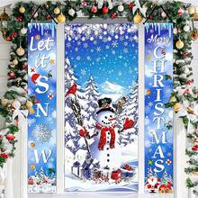 3 Pieces Set Winter Christmas Hanging Banner Decor, Snowman Doormat And "Let It Snow Merry Christmas" Front Door Porch Banners For Indoor Outdoor Holiday Party Decor - Multicolor - View 2
