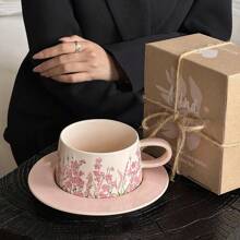 French Vintage Pink Ceramic Coffee Cup And Saucer Set, Afternoon Tea Flower Tea Cups, Exquisite High-End Ceramic Mugs Back To School