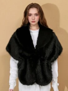 1pc Women's Solid Color Fluffy Collar Scarf, Thick Outdoor Casual Windproof Warm Fashion Elegant Shawl, Polyester, Autumn/Winter