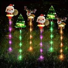 6pcs Solar Powered Christmas Garden Stake Lights - Santa Claus, Snowman And Tree Designs, 8 Lighting Modes Outdoor Holiday Decor - Colorful - View 3