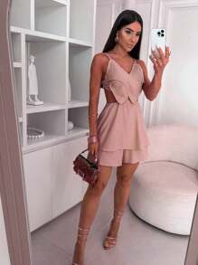 Women's Jumpsuit In Pure Color With Skirt, Pants And Irregular Straps - Màu Khaki - Xem 1