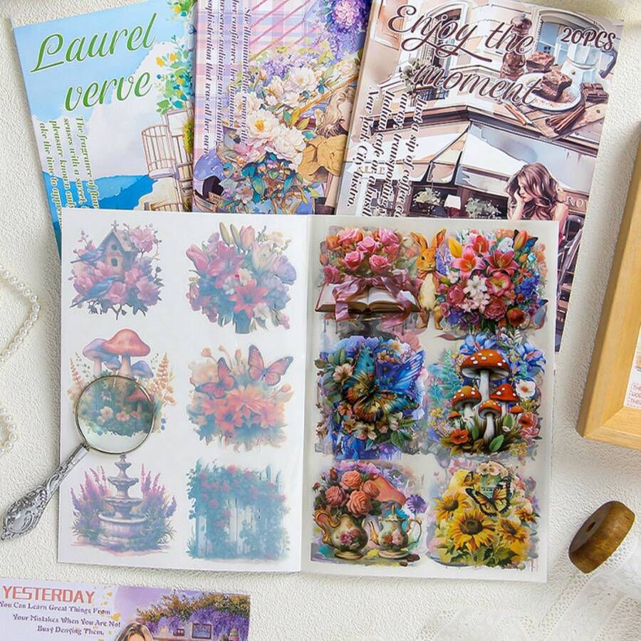 20 张/包复古防水 PET 贴纸书 - 复古剪贴膜贴纸系列，适用于日常计划和剪贴簿 - 彩色 - 查看 1
