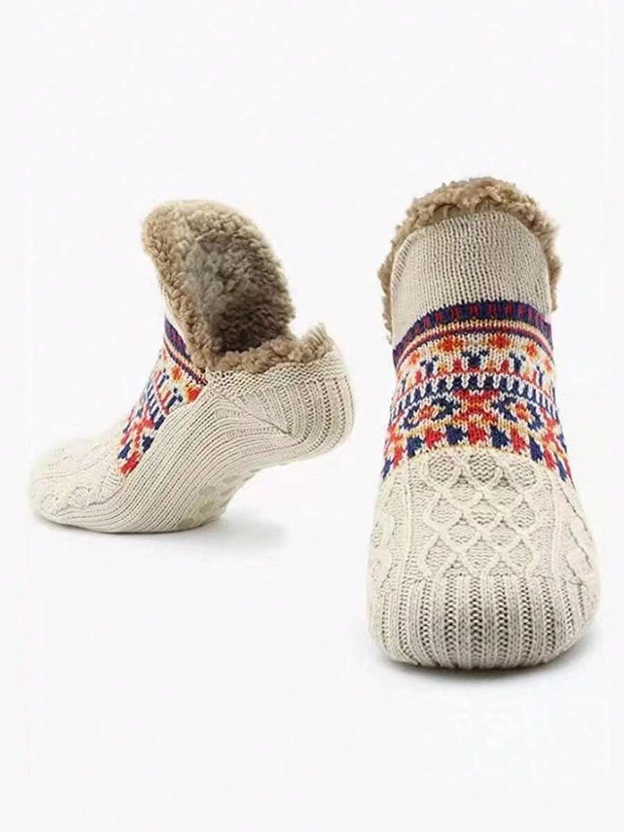 1 Pair Pack Women's Men's Plush Slipper Socks Comfortable And Soft - Coffee Brown - View 1