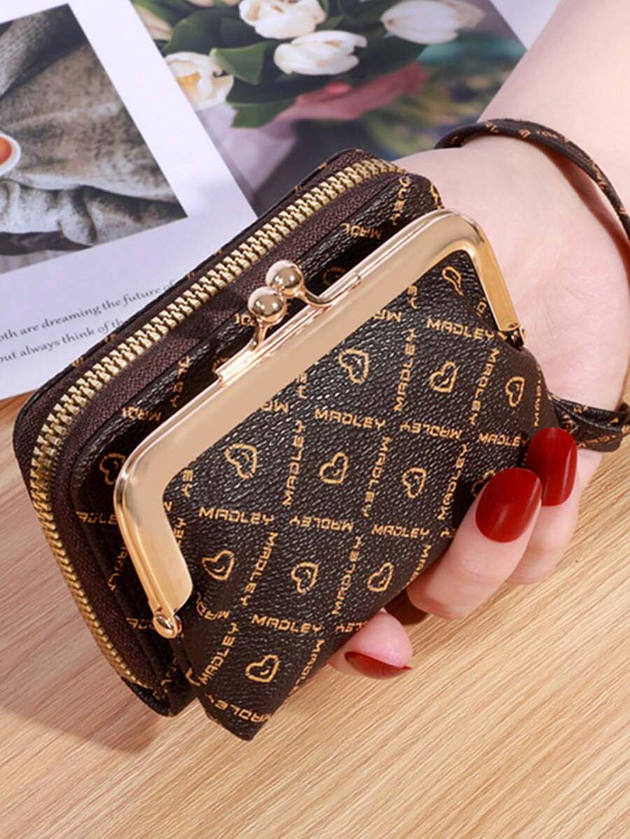 PC 经典几何图案手拿包 优雅锁扣和拉链封闭钱包 圣诞礼物 感恩节礼物 复古礼物 钥匙扣钱包 女士钱包 迷你钱包 钱包 手拿包 零钱包 - 咖啡棕 - 查看 1