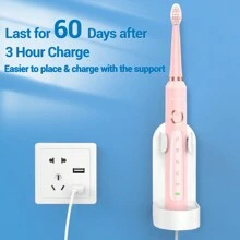 Electric Toothbrush For Adults And Kids,Black Rechargeable Toothbrush, Electric Toothbrush With 8 Brush Heads, 5 Modes, 2 Minute Timer - Pink - View 4