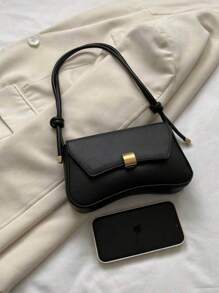 复古轻便、商务休闲巧克力棕色翻盖包 复古 PU 适合少女、女大学生、新人及白领人士 非常适合办公室、大学、工作、商务、通勤、户外、旅游、郊游 - 黑色 - 查看 5